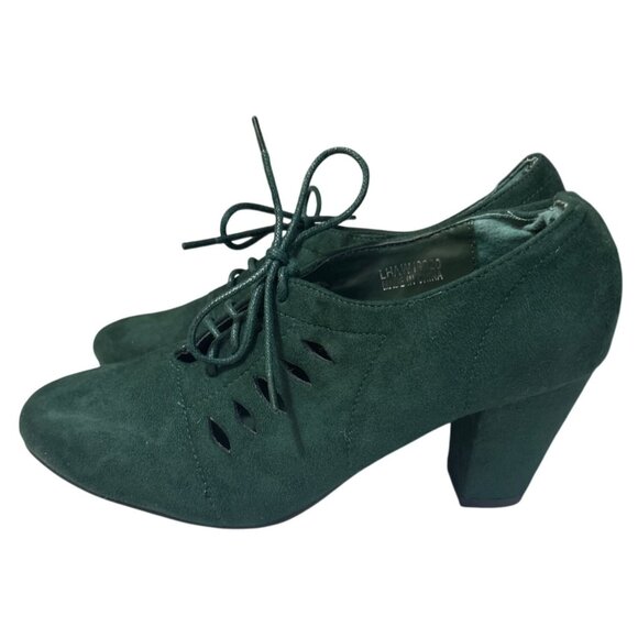 LuLu Hun Green Suede Lace-Up Block Heel Oxford Shoes Size 6 - Picture 1 of 6